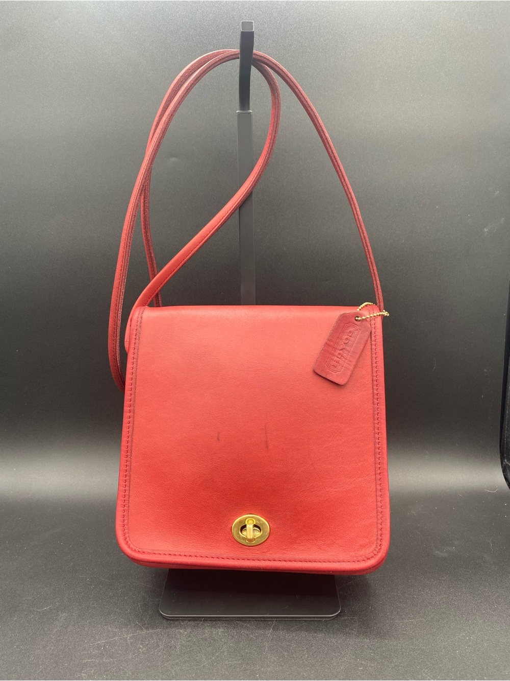 Vintage COACH Red Leather Manor Bag Crossbody Turnlock Flap USA Made 1995 9620